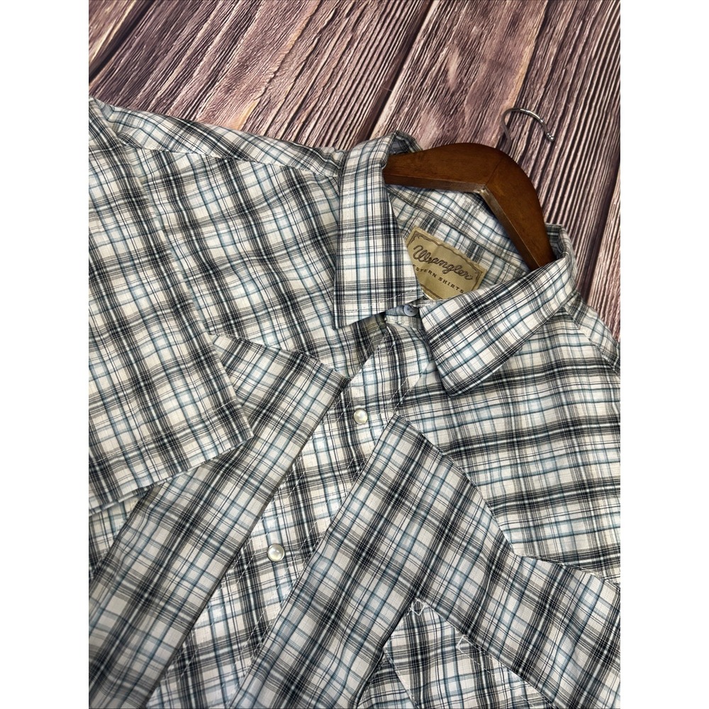 Wrangler‎ Western Shirt White Blue Black Check Button Up Mens 3XL Shirt